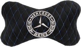 Акція на Подушка на підголовник EVAtech 27 х 16 см Mercedes-Benz Чорна з синьою ниткою від Rozetka