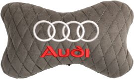 Акція на Подушка на підголовник EVAtech 27 х 16 см Audi Сіра з сірою ниткою від Rozetka