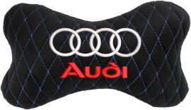 Акція на Подушка на підголовник EVAtech 27 х 16 см Audi Чорна з синьою ниткою від Rozetka