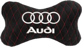 Акція на Подушка на підголовник EVAtech 27 х 16 см Audi Чорна з червоною ниткою від Rozetka