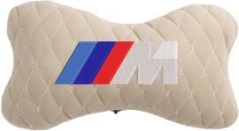 Акція на Подушка на підголовник EVAtech 27 х 16 см BMW M Бежева з бежевою ниткою від Rozetka