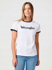 Акція на Футболка бавовняна жіноча Wrangler 112362321 S Біла з принтом від Rozetka