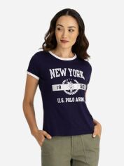 Акція на Футболка бавовняна жіноча U.S. Polo Assn 216504-1D00A(evening blue) XS Синя з принтом від Rozetka