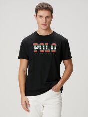 Акція на Футболка бавовняна довга чоловіча Polo Ralph Lauren 2012346 XL Чорна з принтом від Rozetka