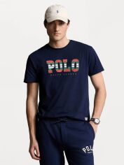 Акція на Футболка бавовняна довга чоловіча Polo Ralph Lauren 2012347 2XL Темно-синя з принтом від Rozetka