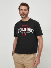 Акція на Футболка бавовняна довга чоловіча Polo Ralph Lauren 2012343 2XL Чорна з принтом від Rozetka
