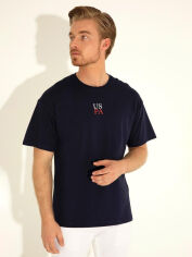 Акція на Футболка бавовняна довга чоловіча U.S. Polo Assn G081SZ011-000-1930288 M Темно-синя з принтом від Rozetka