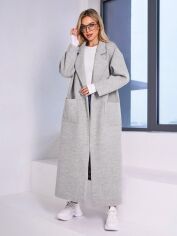 Акція на Пальто осіннє довге жіноче ISSA PLUS 15037 S Світло-сіре від Rozetka