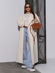 Акція на Пальто осіннє довге жіноче ISSA PLUS 15046 XL Молочне від Rozetka