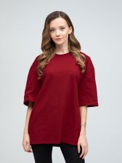 Акція на Футболка бавовняна оверсайз довга жіноча Ray Oversize U0104W L/XL Бордова від Rozetka