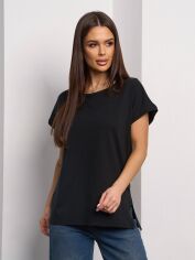 Акція на Футболка бавовняна довга жіноча ISSA PLUS 15097 2XL Чорна від Rozetka