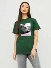 Акція на Футболка бавовняна довга жіноча YAPPI Boyfriend WDG20038 XL Зелена від Rozetka