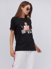 Акція на Футболка бавовняна довга жіноча YAPPI Boyfriend WB2134 XL Чорна від Rozetka