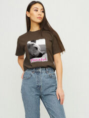 Акція на Футболка бавовняна довга жіноча YAPPI Boyfriend WBR20038 XL Шоколадна від Rozetka