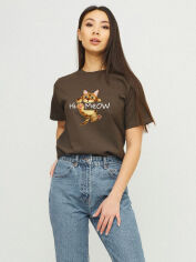 Акція на Футболка бавовняна довга жіноча YAPPI Boyfriend WBR20039 XL Шоколадна від Rozetka