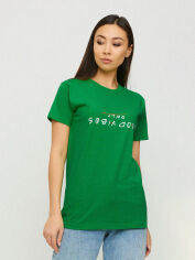 Акція на Футболка бавовняна довга жіноча YAPPI Boyfriend WLG20085 XL Зелена від Rozetka
