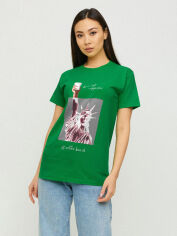 Акція на Футболка бавовняна довга жіноча YAPPI Boyfriend WLG20060 XL Зелена від Rozetka
