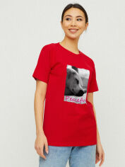 Акція на Футболка бавовняна довга жіноча YAPPI Boyfriend WRD20080 XL Червона від Rozetka