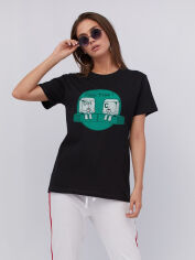 Акція на Футболка бавовняна довга жіноча YAPPI Boyfriend WB2114 XL Чорна від Rozetka