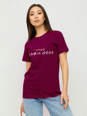 Акція на Футболка бавовняна довга жіноча YAPPI Boyfriend WBG20085 XL Бургунді (винна) від Rozetka
