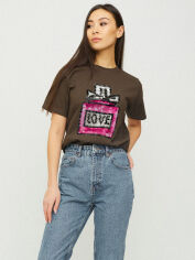 Акція на Футболка бавовняна довга жіноча YAPPI Boyfriend WBR20068 XL Шоколадна від Rozetka