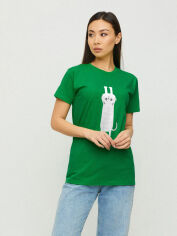 Акція на Футболка бавовняна довга жіноча YAPPI Boyfriend WLG20089 XL Зелена від Rozetka