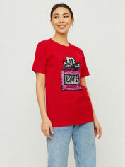 Акція на Футболка бавовняна довга жіноча YAPPI Boyfriend WRD20110 XL Червона від Rozetka