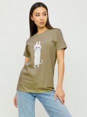 Акція на Футболка бавовняна довга жіноча YAPPI Boyfriend WKH20089 XL Хакі від Rozetka