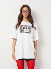 Акція на Футболка бавовняна жіноча Karl Lagerfeld 352508471 2XL Біла з принтом від Rozetka