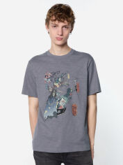 Акція на Футболка бавовняна довга чоловіча Uniqlo 707999193 M Сіра з принтом від Rozetka