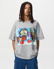 Акція на Футболка бавовняна довга чоловіча Uniqlo 342637812 2XL Сіра з принтом від Rozetka