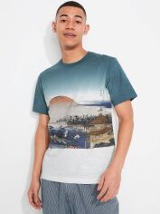 Акція на Футболка бавовняна довга чоловіча Uniqlo 700638936 S Синя з принтом від Rozetka