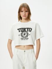 Акція на Футболка бавовняна коротка жіноча Koton 4SAK50246EK000 2XL Біла з принтом від Rozetka