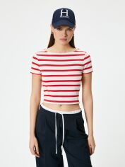Акція на Футболка бавовняна коротка жіноча Koton 4SAL10991IK4S1 XL Білий/Червоний з принтом від Rozetka