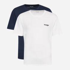 Акція на Набір футболок бавовняних довгих чоловічих Wrangler 112321593 XL 2 шт Білий/Синій з принтом від Rozetka