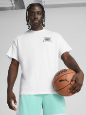Акція на Футболка бавовняна довга чоловіча Puma Jaws 63049302 S White з принтом від Rozetka