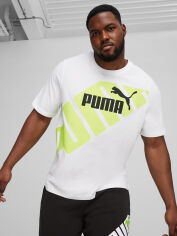 Акція на Футболка бавовняна довга чоловіча Puma Power 67896052 XL White-Lime Sheen з принтом від Rozetka