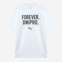 Акція на Футболка бавовняна довга чоловіча Puma Forever Dnipro 69009701 L White з принтом від Rozetka