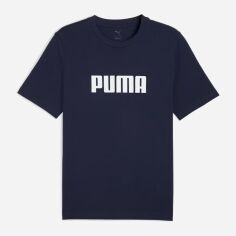 Акція на Футболка бавовняна довга чоловіча Puma Essentials Foundation 68675906 M Navy з принтом від Rozetka