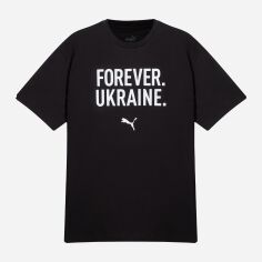 Акція на Футболка бавовняна довга чоловіча Puma Forever Ukraine 69009102 M Black з принтом від Rozetka