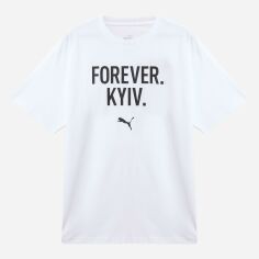Акція на Футболка бавовняна довга чоловіча Puma FOREVER. KYIV. 69009301 L White з принтом від Rozetka