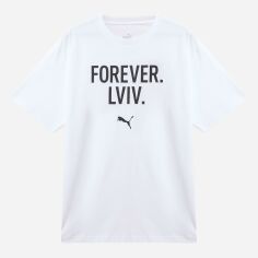 Акція на Футболка бавовняна довга чоловіча Puma FOREVER. LVIV. 69009401 L White з принтом від Rozetka