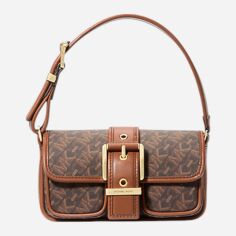 Акція на Сумка багет сідло жіноча маленька Michael Kors Colby 32F4GBAU0B-227 Коричнева від Rozetka