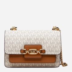 Акція на Сумка крос-боді через плече жіноча маленька Michael Kors Heather 32S2G7HC0B-149 Молочна з коричневим від Rozetka