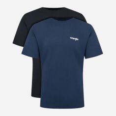 Акція на Набір футболок бавовняних довгих чоловічих Wrangler 112334265 M 2 шт Темно-синіх з принтом від Rozetka