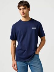 Акція на Футболка бавовняна довга чоловіча Wrangler 112362367 2XL Темно-синя з принтом від Rozetka
