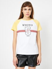 Акція на Футболка бавовняна жіноча Koton 0YAL18733IK001 XS Біла з принтом від Rozetka