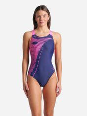 Акція на Суцільний купальник жіночий Arena Bright Glare Swimsuit V Back 008930-790 38 Синій/Рожевий від Rozetka