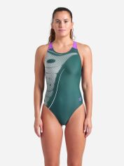 Акція на Суцільний купальник жіночий Arena Bright Glare Swimsuit V Back 008930-690 38 Зелений від Rozetka