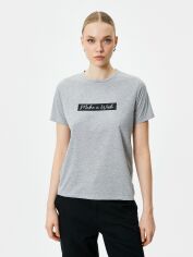 Акція на Футболка жіноча Koton 4SAK50427EK031 2XL Сіра з принтом від Rozetka